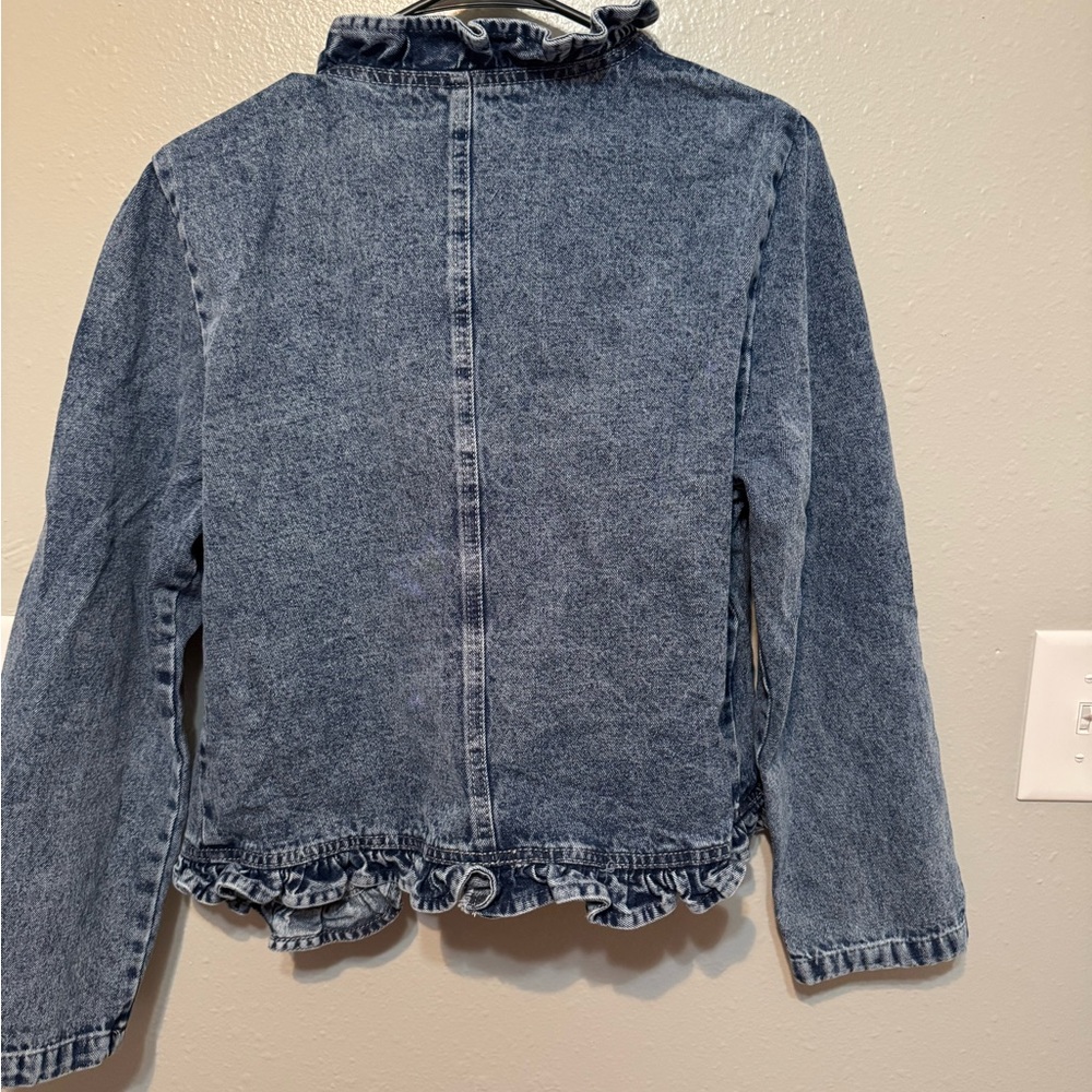 Ruffled Denim Jacket - Blue - Picture 2 of 2